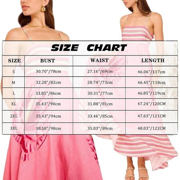 Pink Striped Floral Maxi Dress with Spaghetti Straps & Asymmetrical Hem - Sizes - Picture 4 of 4